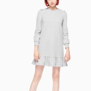 NWT Kate Spade Broome Street Knit Flounce Dress. Large Grey w bow. Holiday dress